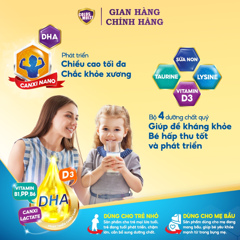 Sữa non Colosmulti Canxi Nano hộp 20 gói x 3g giúp chắc khỏe xương, phát triển chiều cao