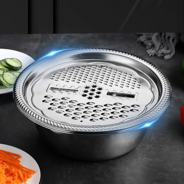 Set chậu rổ và đĩa nạo rau củ inox