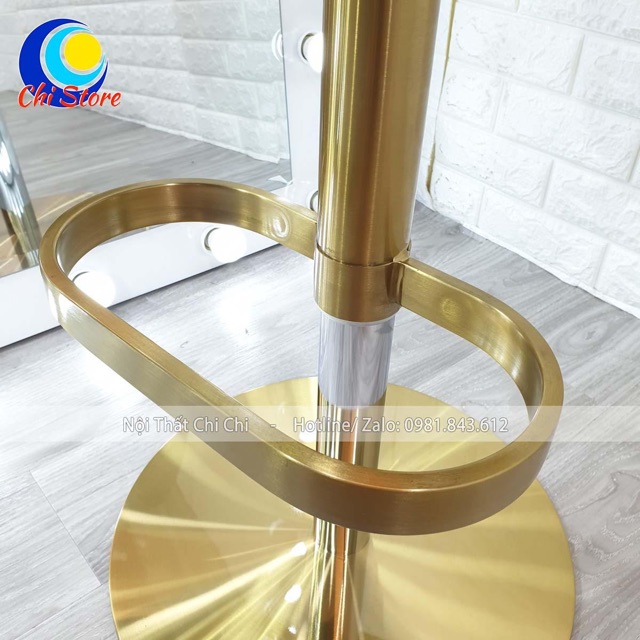 Ghế Trang Điểm Xoay, Ghế Quầy Bar Cao Cấp Inox Mạ Vàng 304 Mẫu Make Cao Cấp Dáng Thon Nâng Hạ 60-80cn