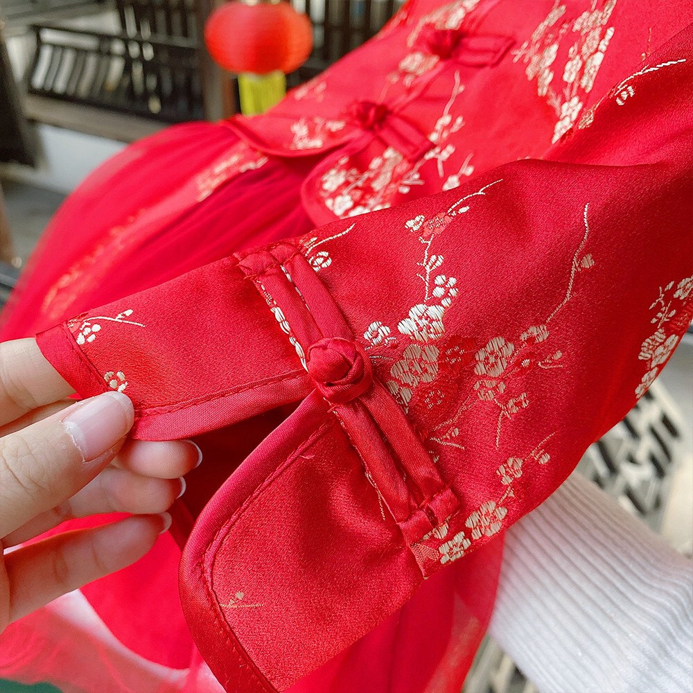 Đầm tết đỏ bé gái kiểu sườn xám thu đông