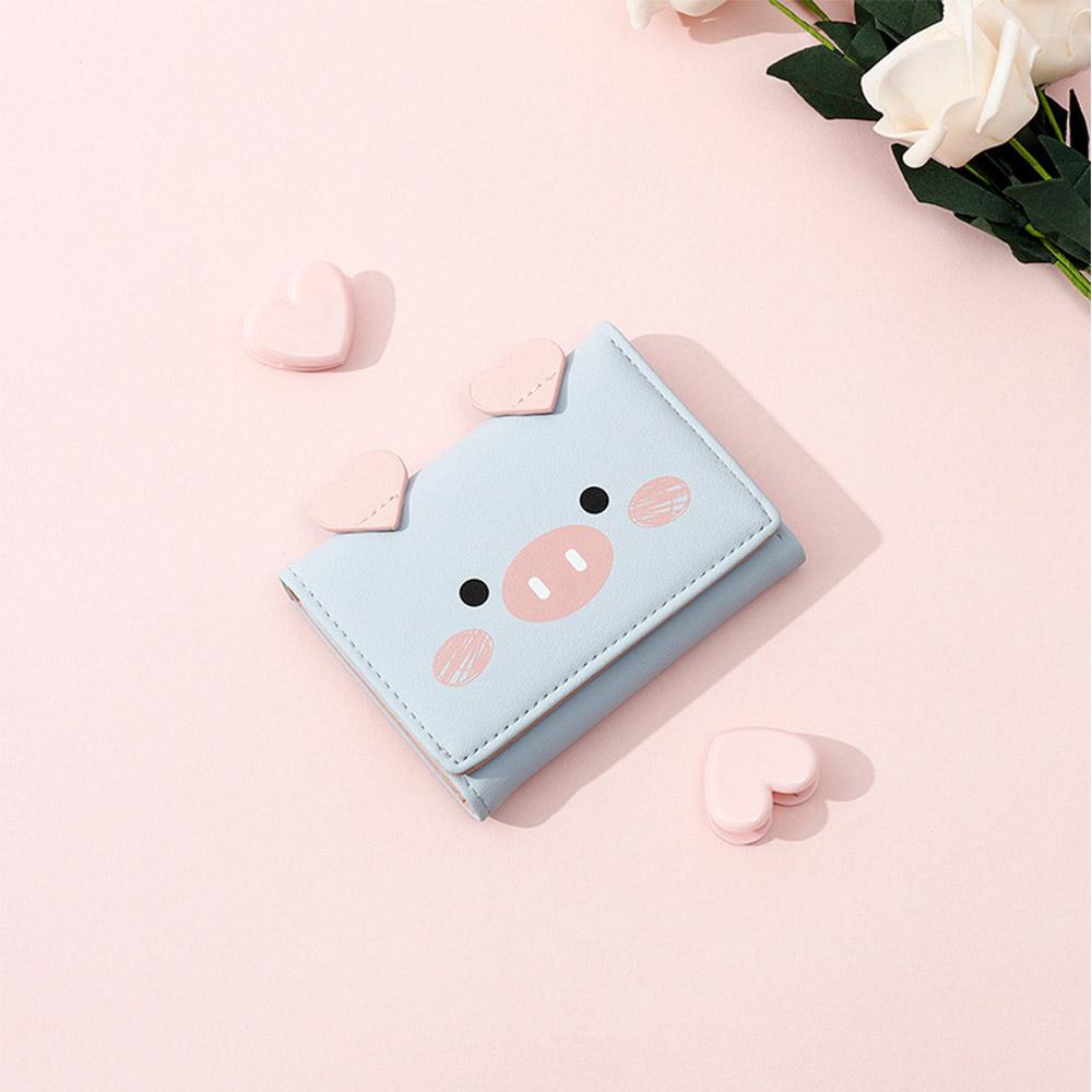 Ví Da PU Gập Làm Ba Đựng Chìa Khóa / Thẻ Họa Tiết Heo QUINTON Dành Cho Bạn Nữ