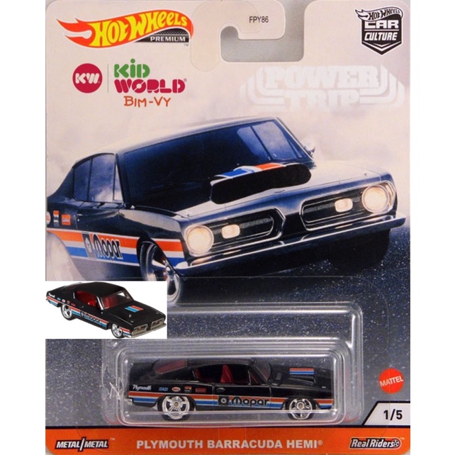 Xe mô hình Hot Wheels Premium Car Culture Power Trip Series Plymouth Barracuda Hemi GJR05, bánh cao su.