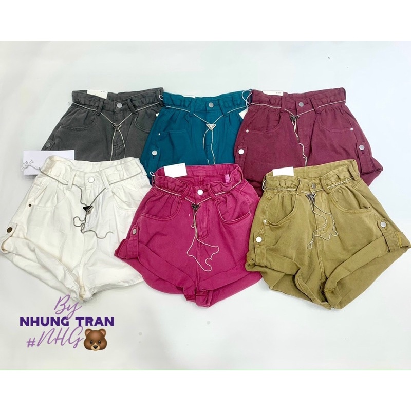 Quần sooc trơn xắn gấu kèm xích PD (hàng QC )