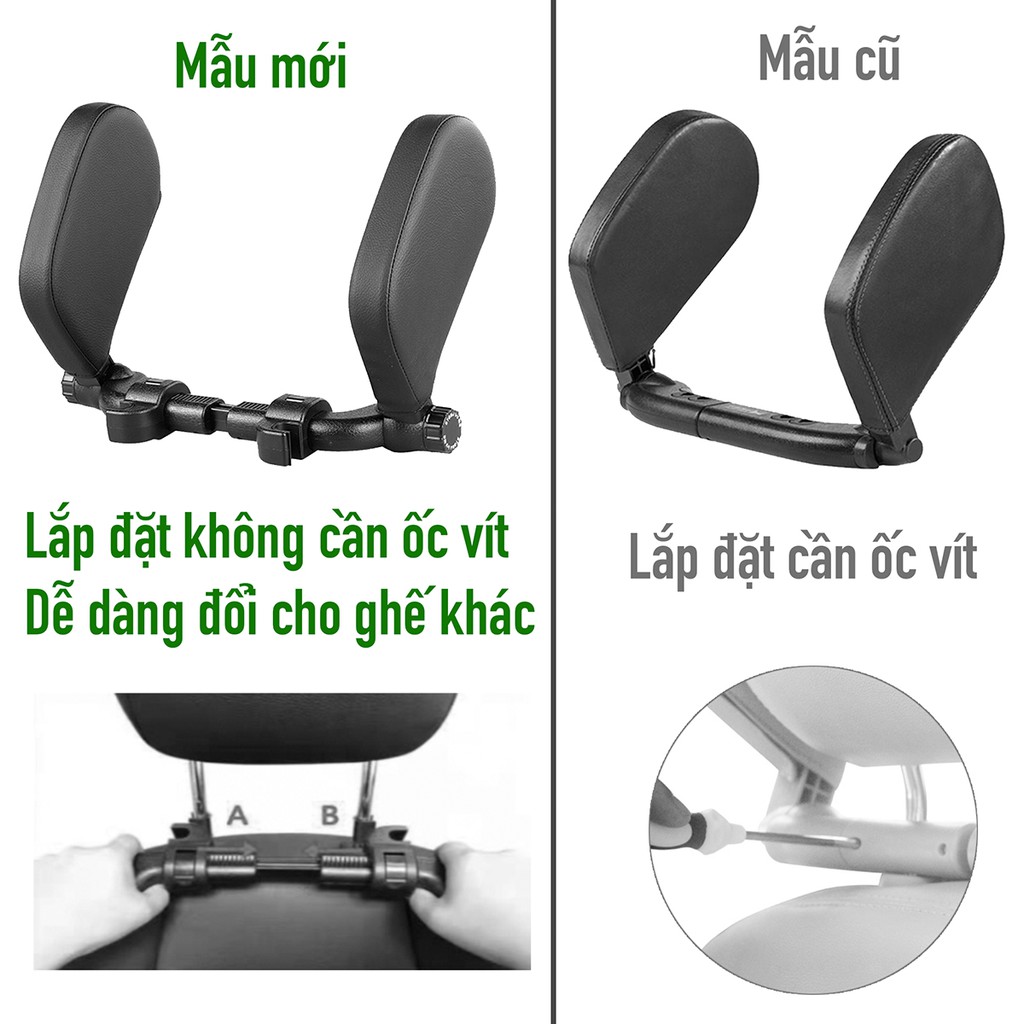 [Không ốc vít] Giá đỡ gối kê ngủ tựa đầu 2 bên gắn xe hơi ô tô có điều chỉnh độ cao thấp cho người lớn và trẻ em