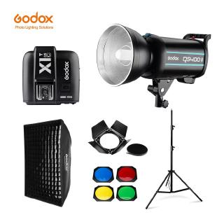 Godox QS400II 400Ws GN65 Đèn Flash Studio chuyên nghiệp nhấp nháy + Chân đèn 2,8m + Hộp mềm lưới 60x90cm + Kích hoạt + Bộ cửa chuồng