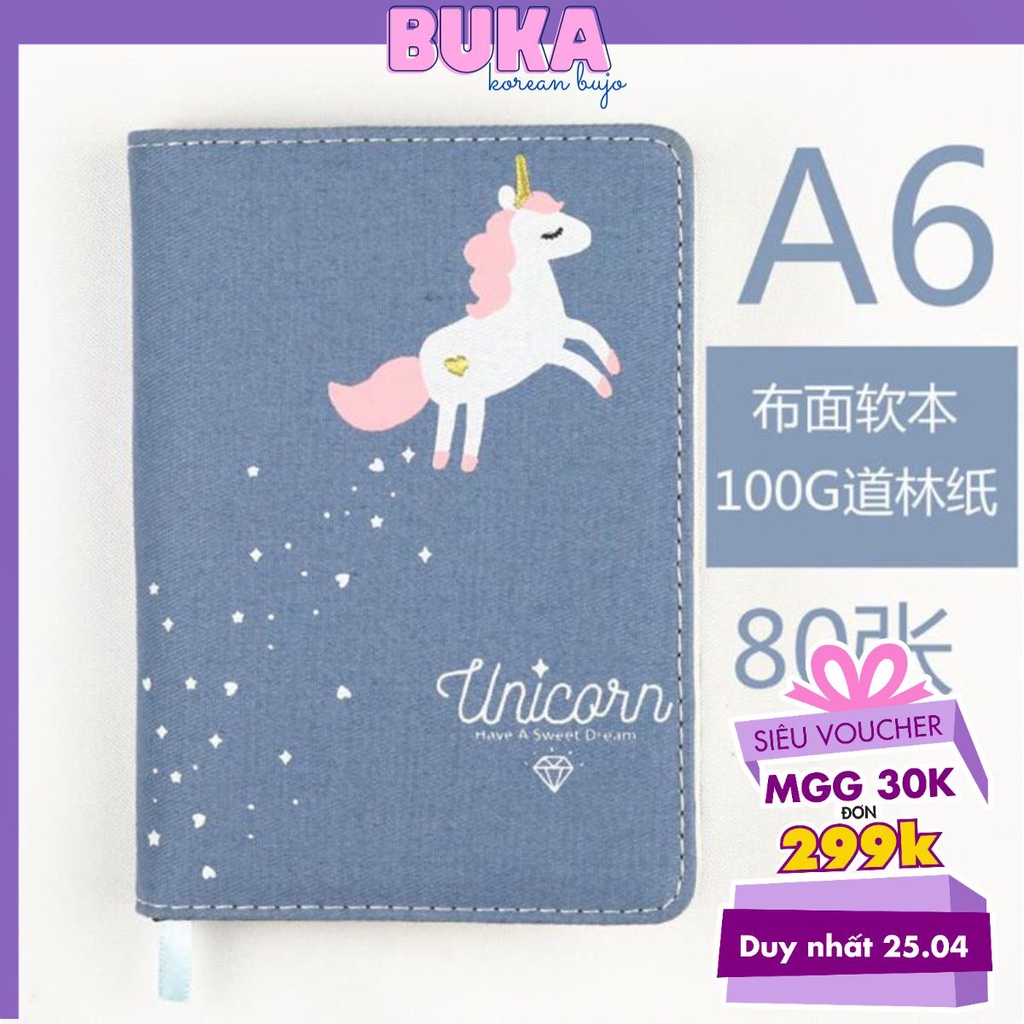 Sổ planner ruột gài CACT bìa thêu UNICORN A6- nhiều mẫu, Kingdecor