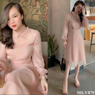 váy tơ tằm hồng nhẹ