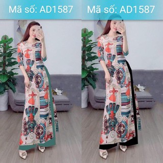 ⚡️ có big size 5XL ⚡️ AD1587 ÁO DÀI CÁCH TÂN LỤA IN 3D HỌA TIẾT CỔ ĐIỂN SANG TRỌNG TAY LỠ KÈM QUẦN