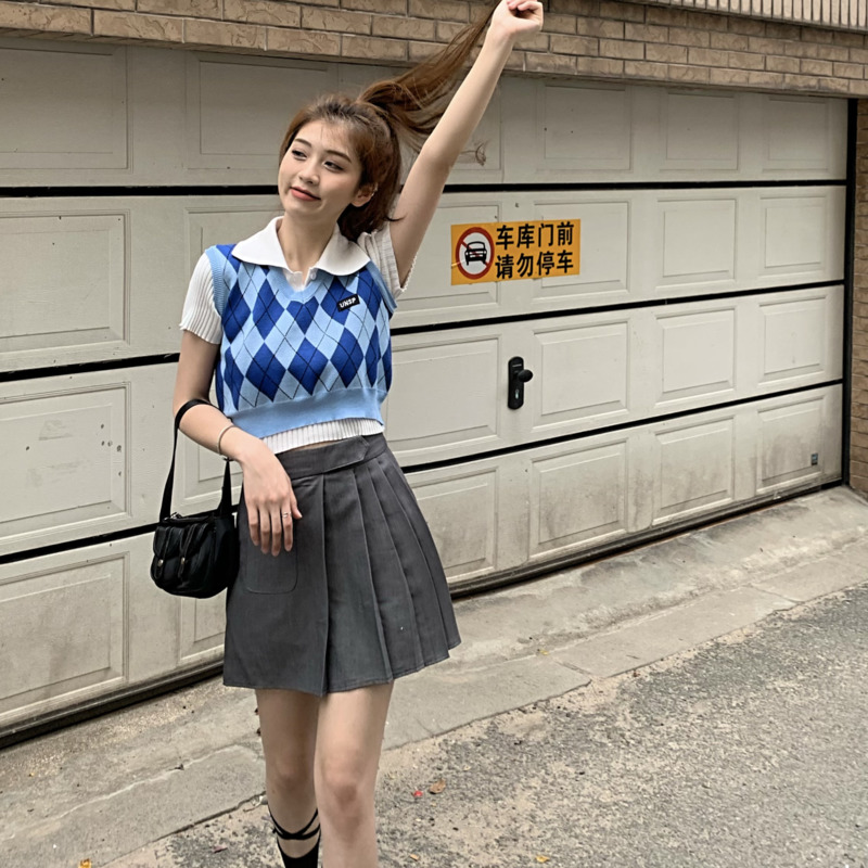 Áo sát nách dáng rộng màu xanh dương phong cách hàn quốc thời trang mùa thu cho nữ