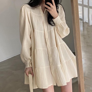 Váy babydoll tay dài dập ly siêu chảnh mb