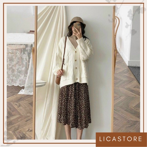 Áo Khoác Cardigan Len Nữ From Dáng Rộng Retro Cao Cấp LICA - A10