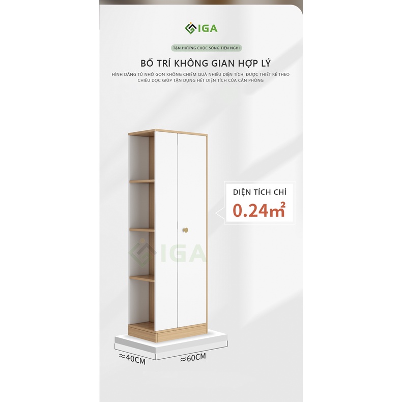 Tủ quần áo đa tầng vân gỗ trắng nhiều ngăn sức chứa lớn phòng khách IGA- GP222