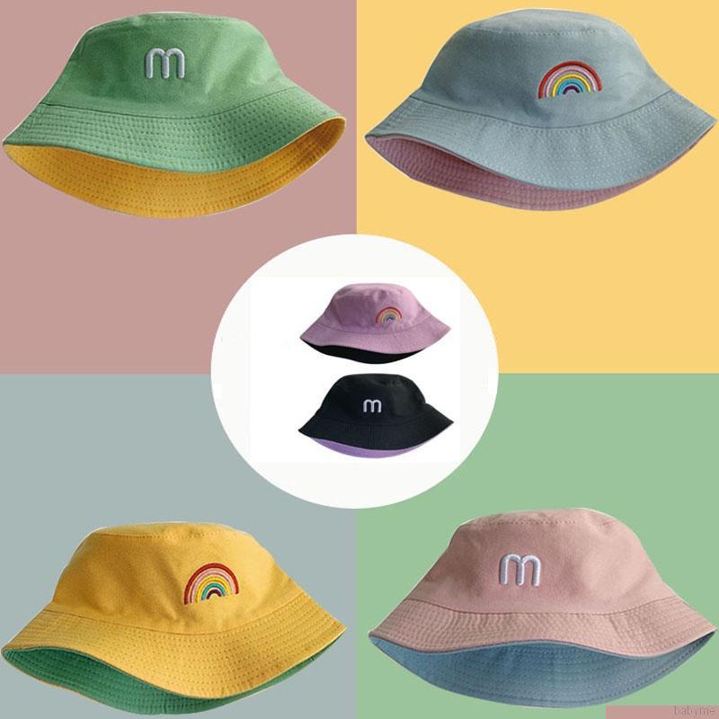 Mũ tròn vành 2 mặt chống nắng họa tiết cầu vồng cho bé