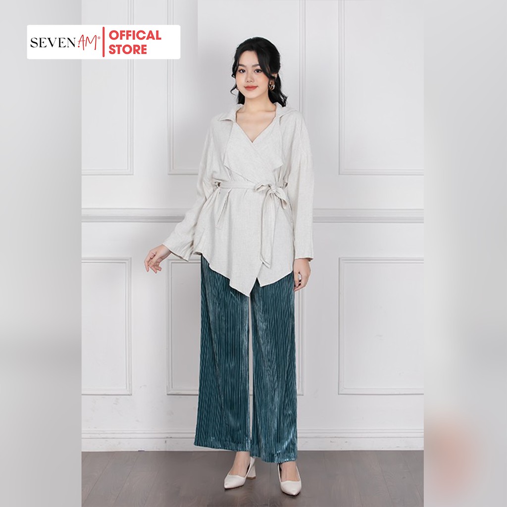 [Mã FAMINI1505 giảm 10K đơn 20K] Áo Khoác Seven.AM Chất Đũi Trắng Ngà Đai Rời Y34107D | BigBuy360 - bigbuy360.vn