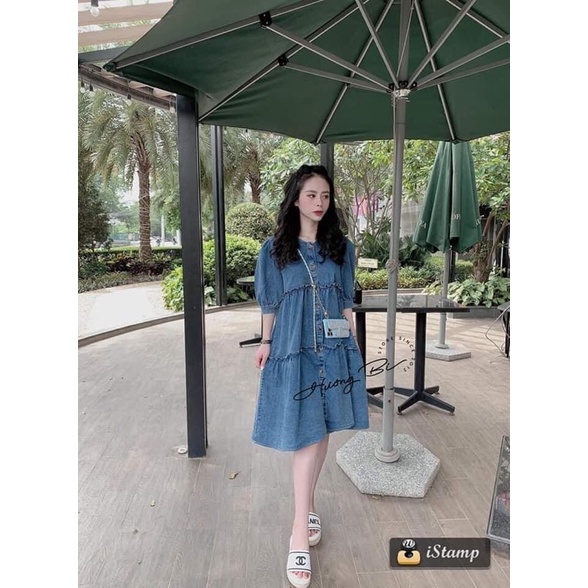 Váy đầm sơ mi bò Babydoll nữ xanh dáng xoè bồng bềnh nhiều tầng . MET SHOP