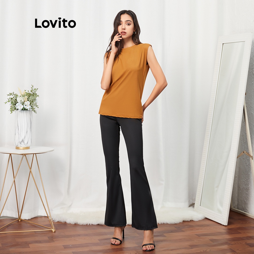 Lovito Áo thun sát nách cổ tròn màu trơn L07068