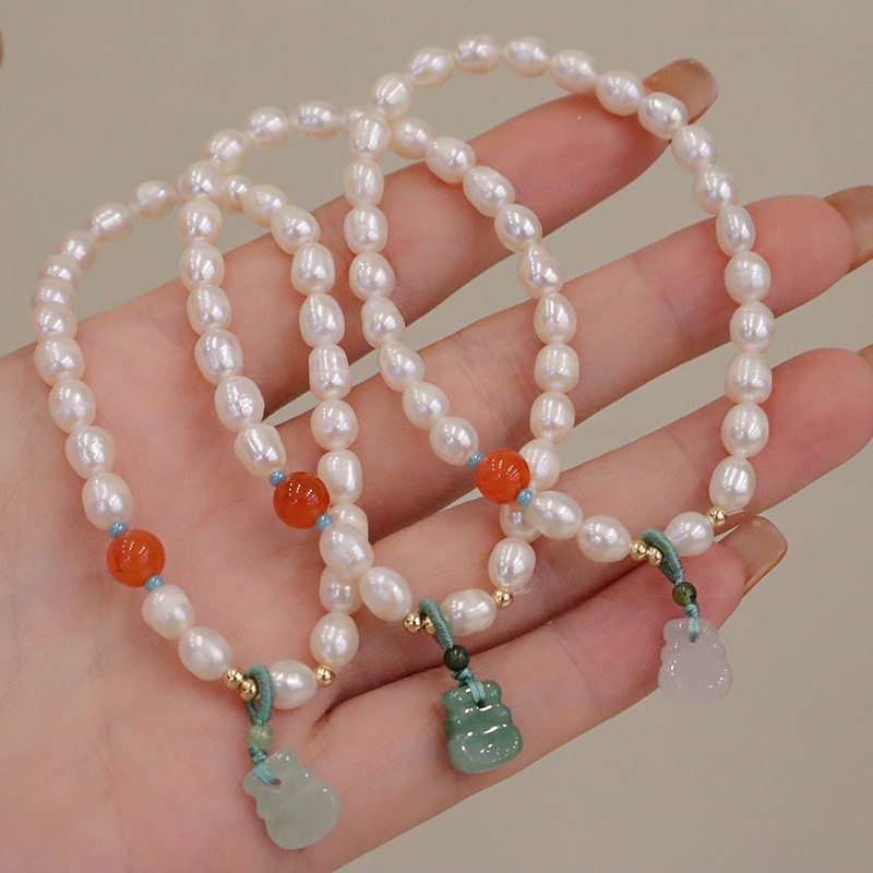 [Hàng Mới] Vòng Đeo Tay Đính Hạt Ngọc Trai Cầu May Mắn Cho Nữ