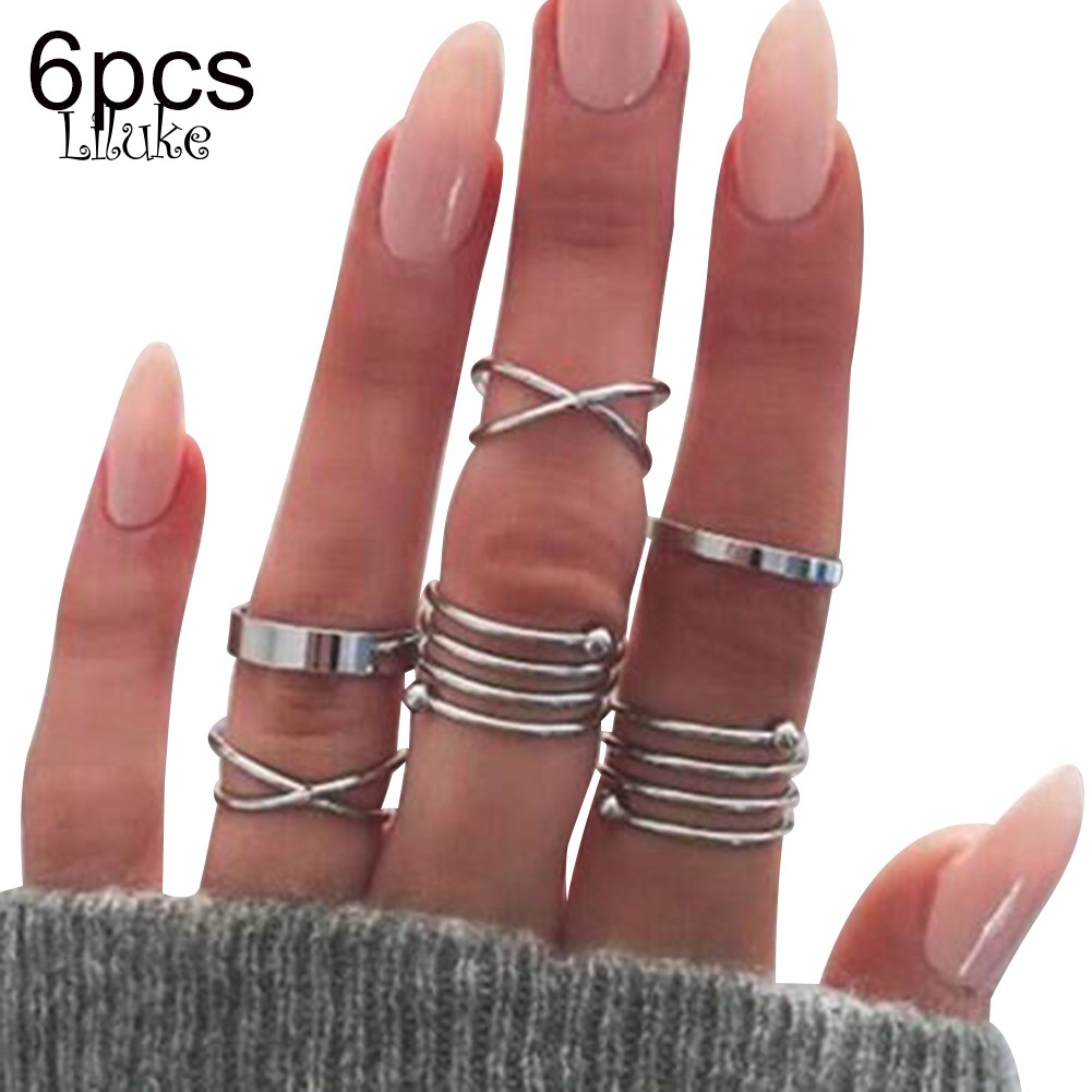 Bộ 6 Nhẫn Đeo Đốt Ngón Tay Phong Cách Vintage Xinh Xắn Cho Nữ