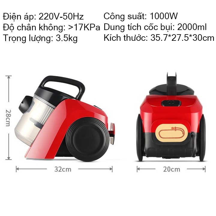 Máy hút bụi gia đình [BH 12 tháng] công suất 1000W có bánh xe T150