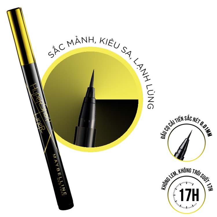 Bút kẻ mắt nước siêu sắc mảnh không lem không trôi Maybelline New York HyperSharp Liner Đen 0.5g