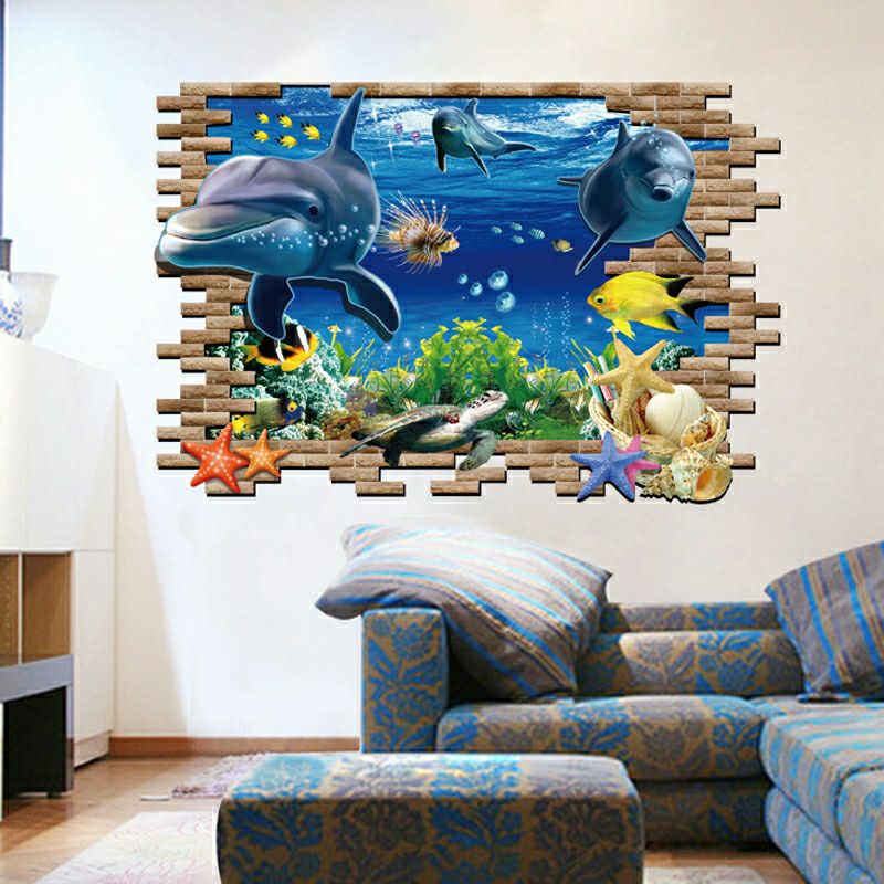 Decal dán tường 3D- Cá voi đại dương xanh 🐳