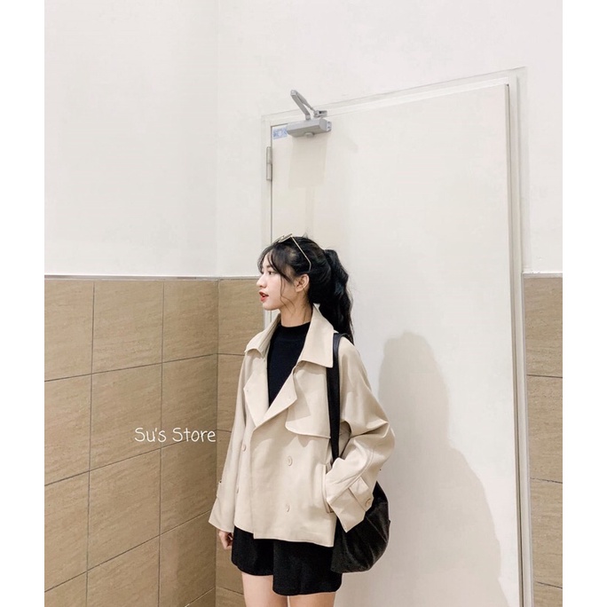 Áo mangto dáng ngắn kèm đai 2 màu