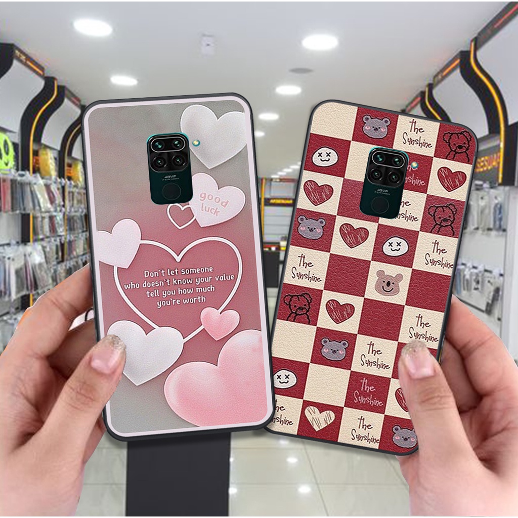 Ốp Xiaomi Redmi Note 9 / Note 9s / Note 9 Pro bộ hình caro trái tim đen trắng hồng bong bóng dễ thương