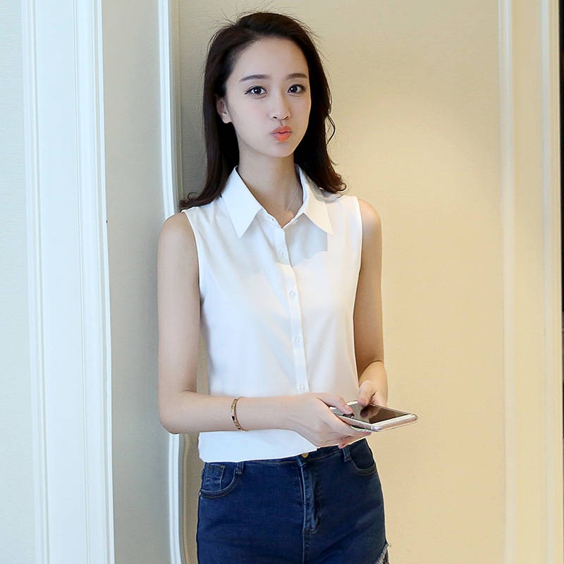Áo Sơ Mi Công Sở Sát Nách Dáng Ôm Màu Trắng Thời Trang Mùa Hè Phong Cách Hàn Quốc Hàng Mới Cho Nữ