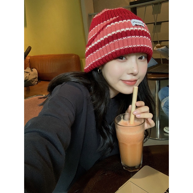 Mũ len beanie giữ ấm họa tiết kẻ sọc thời trang thu đông cho nam và nữ 2021