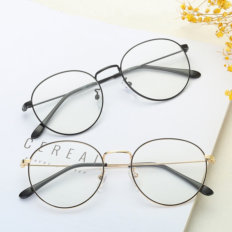 Mắt Kính Gọng Kim Loại Tròn Chống Bức Xạ / Ánh Sáng Xanh Thời Trang Cho Nữ