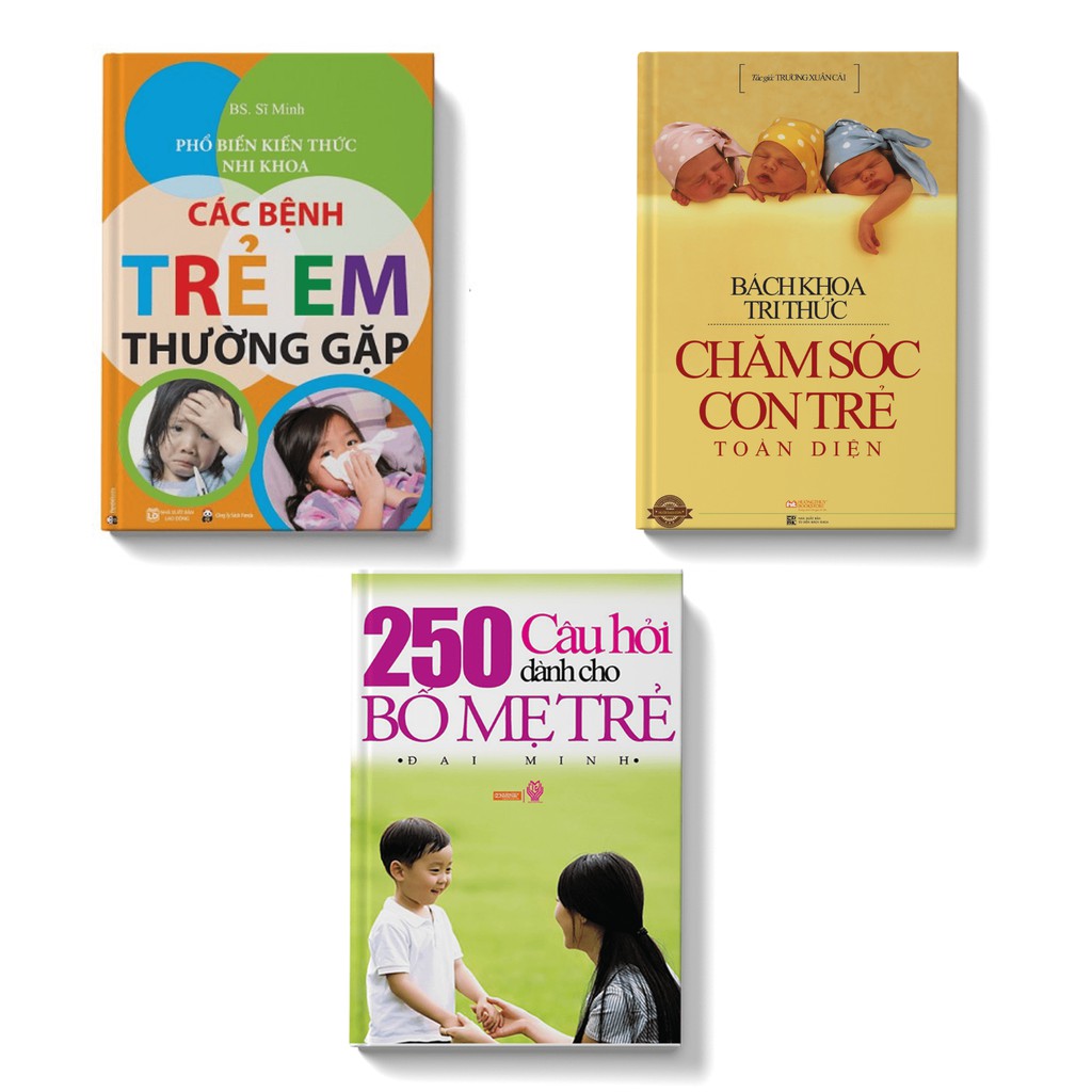 Sách COMBO 3 cuốn Các bệnh trẻ em thường gặp + 250 câu hỏi dành cho bố mẹ trẻ + Bách khoa tri thức chăm sóc trẻ