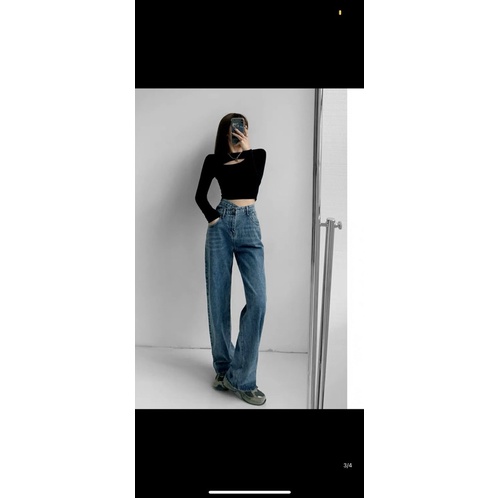 Quần bò suông cạp khuy lệch | BigBuy360 - bigbuy360.vn