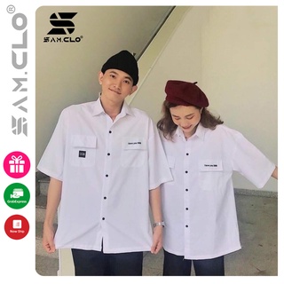 Áo sơ mi học sinh nữ tay ngắn - lỡ, form ulzzang freesize unisex, dáng rộng, mặc đi học, thêu chữ I LOVE YOU 3000 TRẮNG