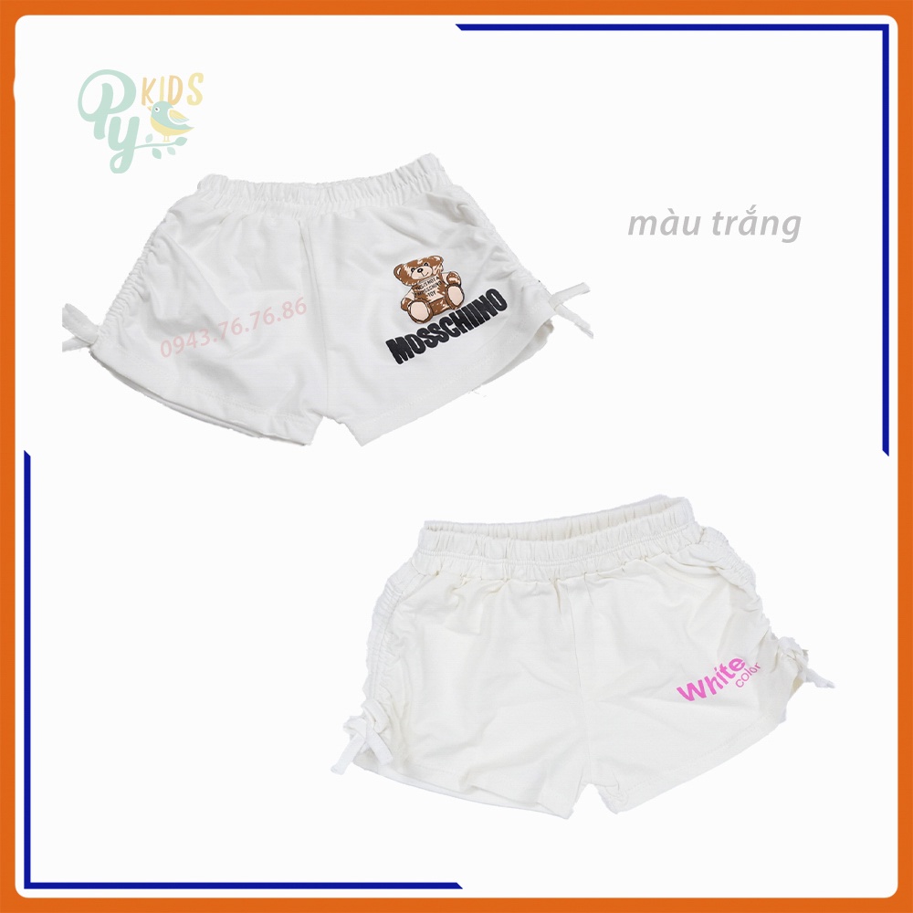 Quần sort cotton cho bé gái từ 5-25kg, nhún 2 bên phối hình mẫu mới 2021
