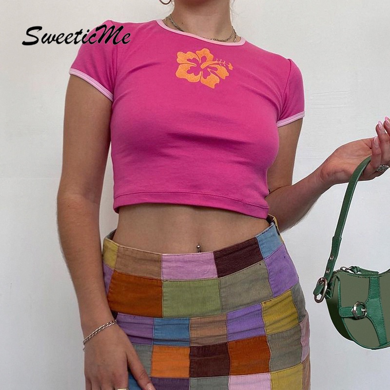 Áo Thun Cổ Tròn Tay Ngắn In Hoa Sweeticme 2021 | BigBuy360 - bigbuy360.vn