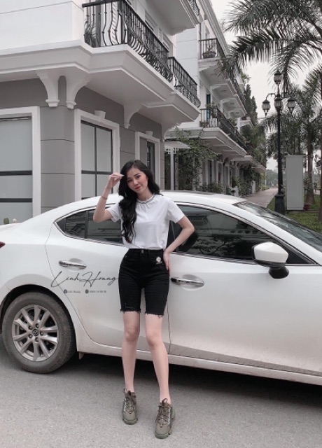 Quần jeans đen ngố hoa cúc co giãn CEN FASHION