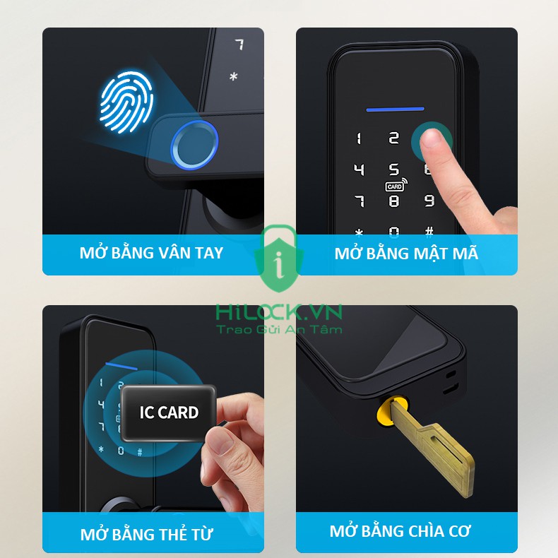 Khóa vân tay thông minh Tuya X2 2020 mở khóa vân tay, thẻ từ, chìa cơ, mật khẩu, cảm ứng. app điện thoại Tuya hilock