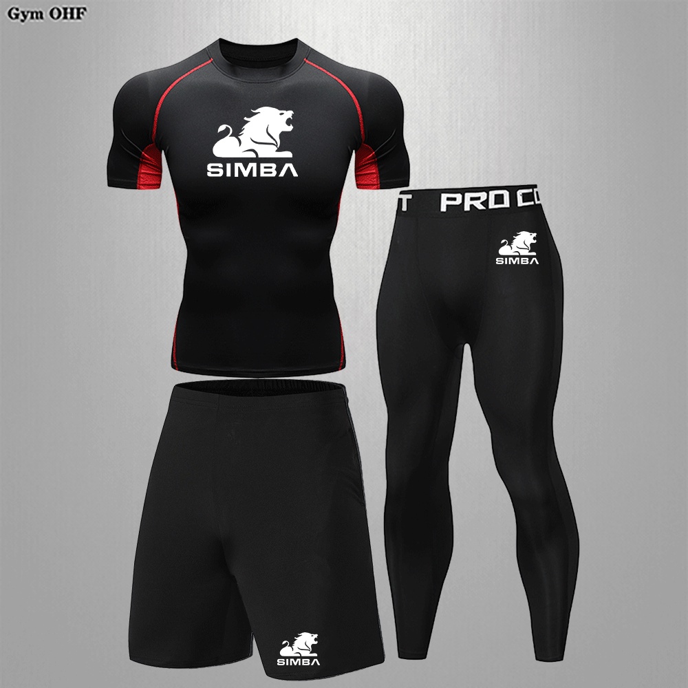 Bộ Trang Phục Thể Thao 3 Món Áo Nén + Quần Short + Áo Thun + Áo Thun Tay Ngắn