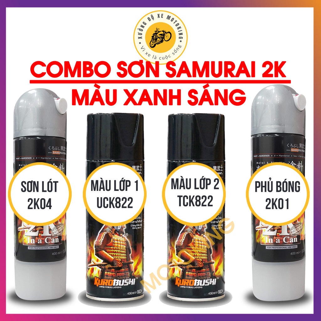 Combo sơn samurai màu xanh sáng UC + TCK822  loại 2K chuẩn quy trình độ bền 5 năm gồm 2K04 - UCK822 - TCK822-2k01