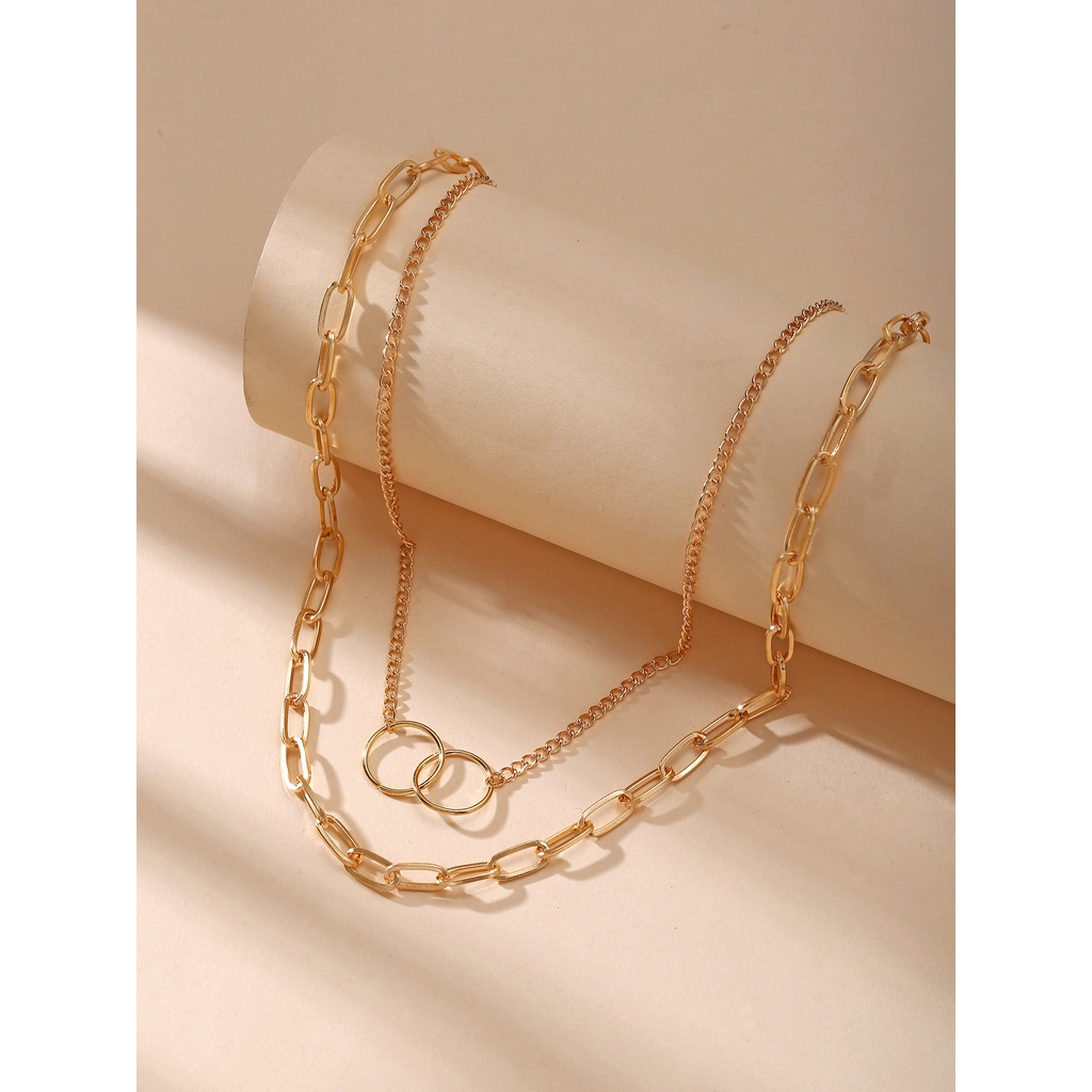 [Augustcloth | AugustJewelry] Dây chuyền/ vòng cổ hợp kim 2 dây mắc xích và 2 vòng tròn phong cách Hàn Quốc