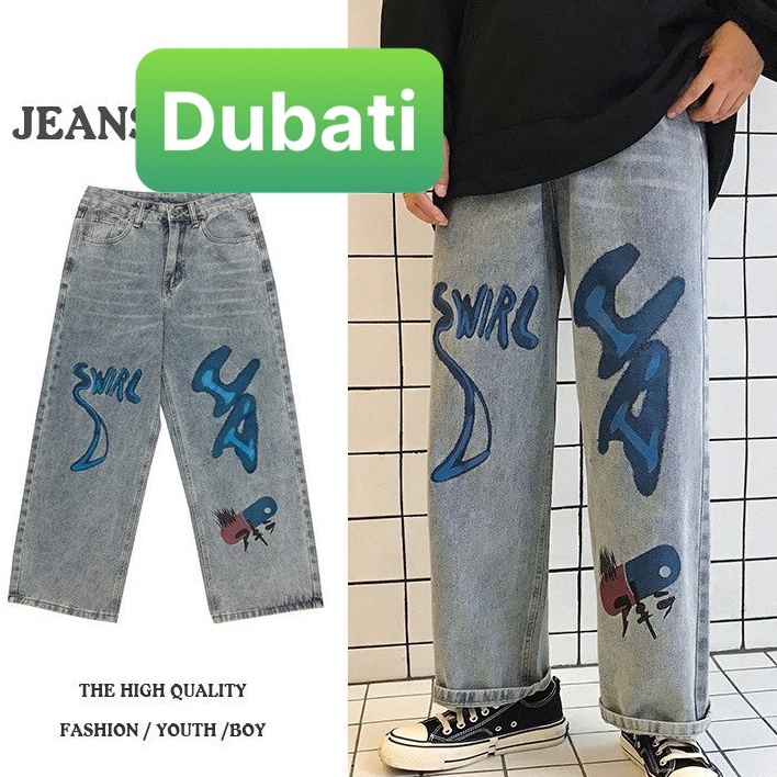 QUẦN BAGGY NAM, QUẦN JEAN NAM IN CHỮ KIỂU MỚI HOT TREND 2021- DB 43- DUBATI FASHION