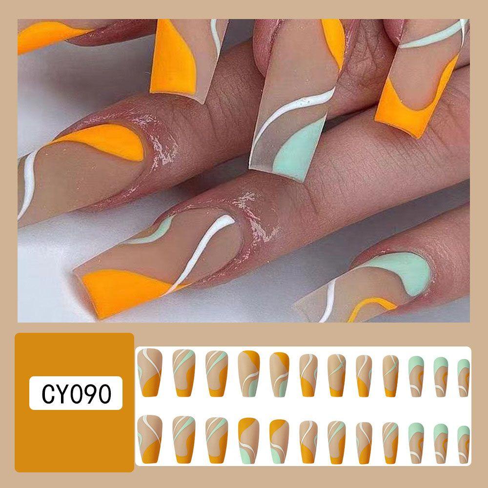 Set 24 Móng Tay Giả Dài Gợn Sóng Nhiều Màu Sắc Có Thể Tháo Rời|Bộ Móng Tay Giả Họa Tiết Bướm Màu Hồng Đen Chống Rò Rỉ