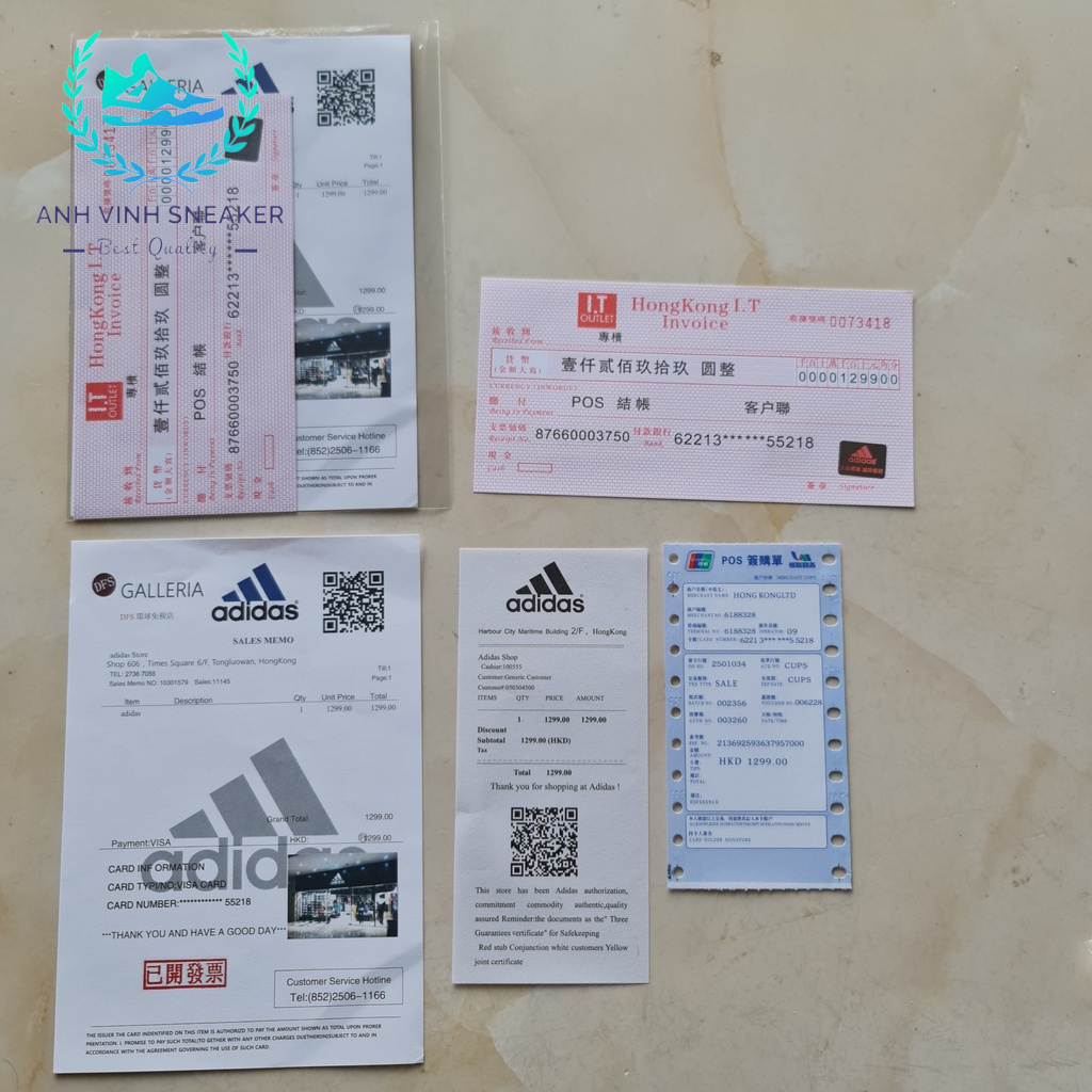 Bill giày sneaker tem thẻ hóa đơn giấy tờ giày thể thao