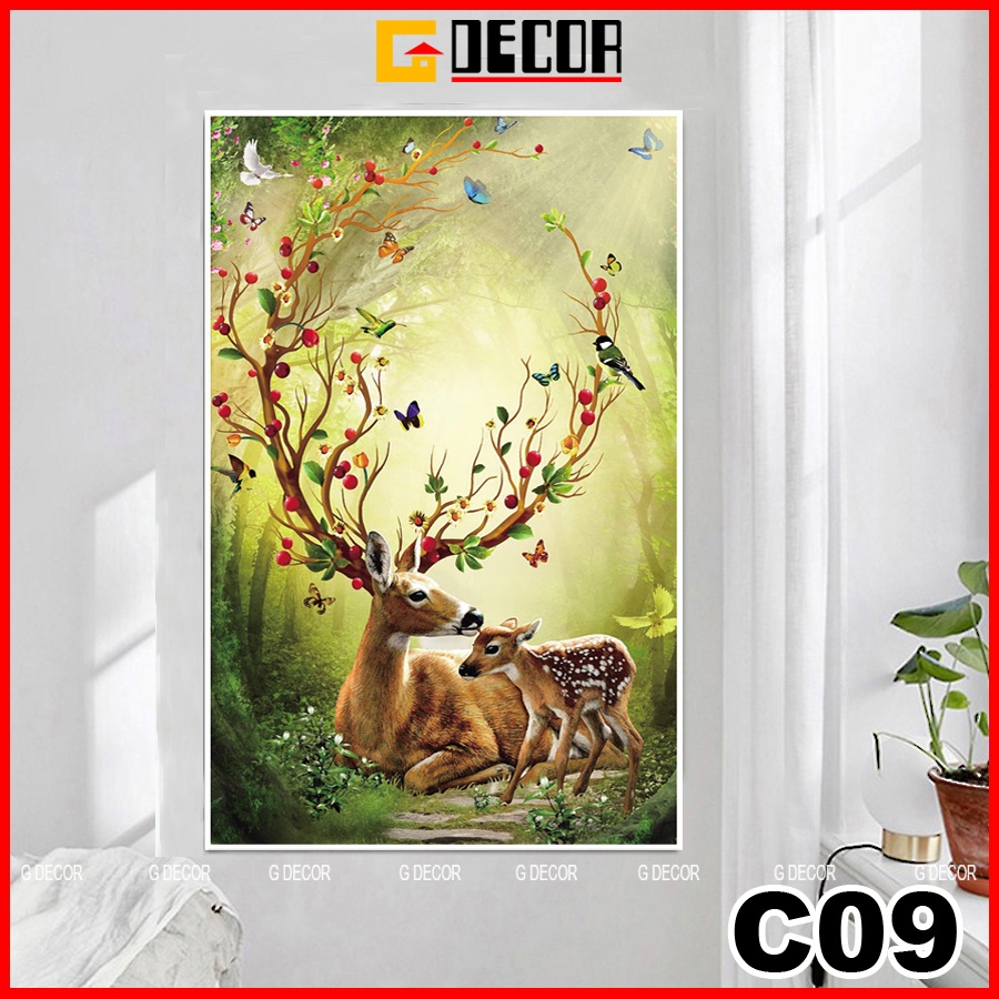 Tranh treo tường canvas 1 bức phong cách hiện đại Bắc Âu, tranh hươu tài lộc trang trí phòng khách, phòng ngủ, spa C09