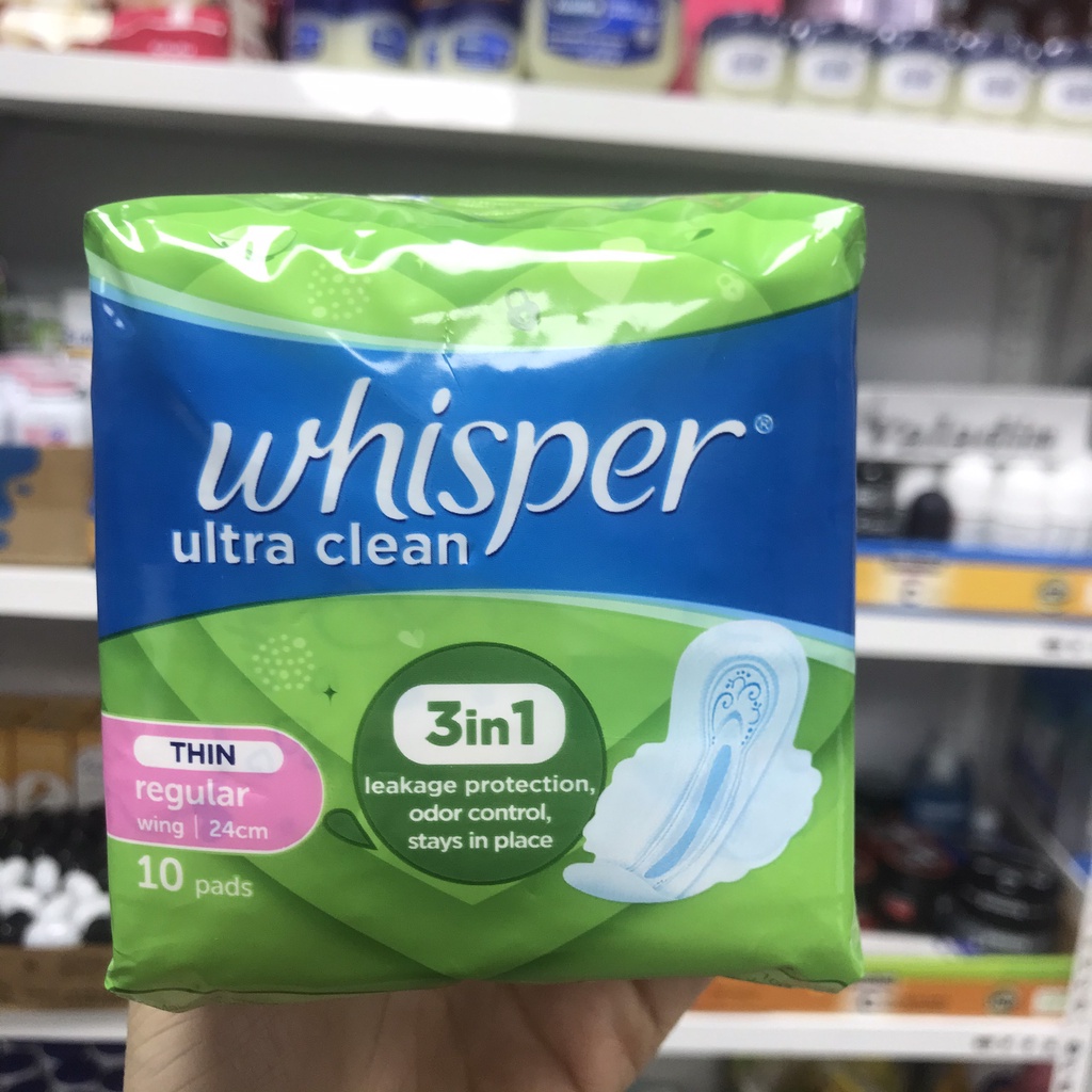 Băng vệ sinh WHISPER Ultra Clean 24cm (Bịch 10 Miếng) -BVS mỏng cánh