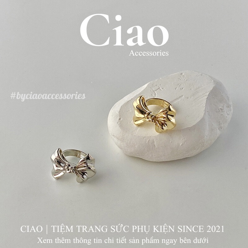 [HOẢ TỐC 1H] Khuyên vành tai/ Kẹp vành tai mạ bạc thiết kế hình nơ mã 28 trendy Ciao accessories