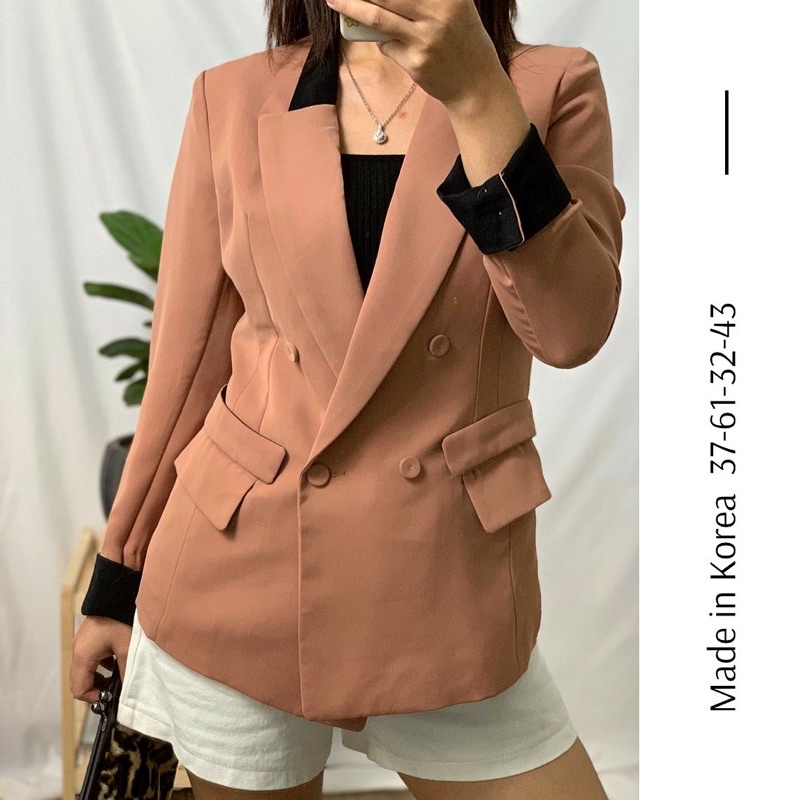 Áo vest 2hand form 4 cúc màu nâu phối đen