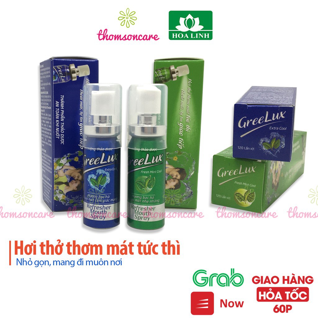 Xịt thơm miệng Greelux Extra Cool Thảo Dược chai 12ml - nước khử mùi hôi miệng gree lux bạc hà bình mini 95