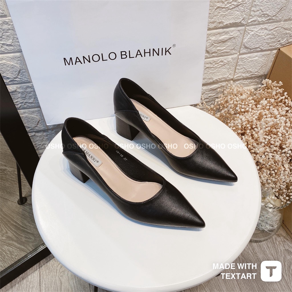 Giày cao gót nữ đế vuông cao cấp 5 phân OSHO, thiết kế mũi nhọn, chất da mềm phom basic sang trọng