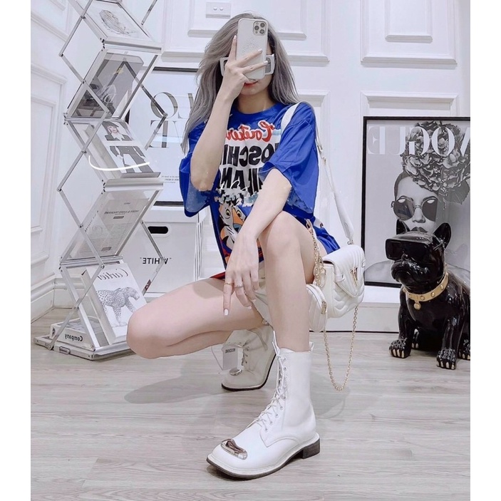 Áo thun form rộng unisex in hình tay lỡ màu xanh năng động alohashop91